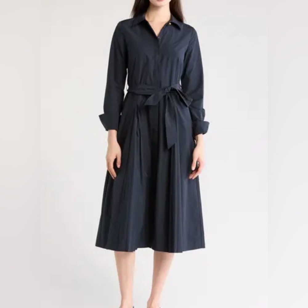 DEREK LAM 10 CROSBY stunning Annette Pleated Shirtdress - Navy 69% off retail
